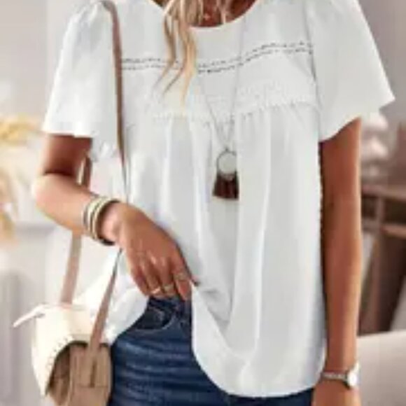 NEW Swiss Dot Blouse White Sz 14 XXL short sleeves BOHO Peasant Ruffle feminine - Picture 1 of 5